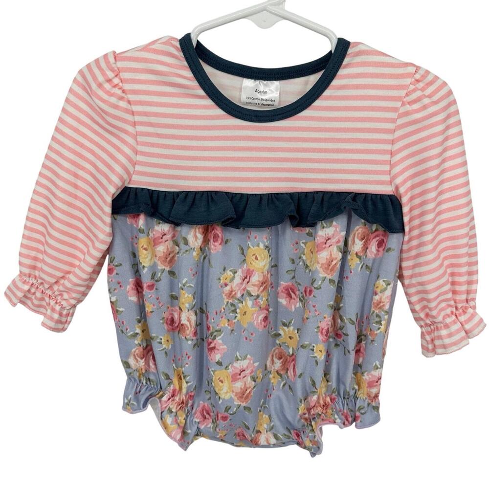 Abby & Evie Bubble Romper Baby Girl Size 6‎ Month Long Sleeve Floral Boutique
